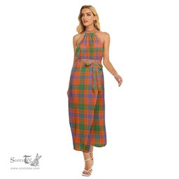 ScotsTee Shop Scottish Ross Ancient Clan Tartan Womens Wrap Hem Belted Halter Dress