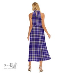 ScotsTee Shop Scottish Ochterlony Clan Tartan Womens Wrap Hem Belted Halter Dress