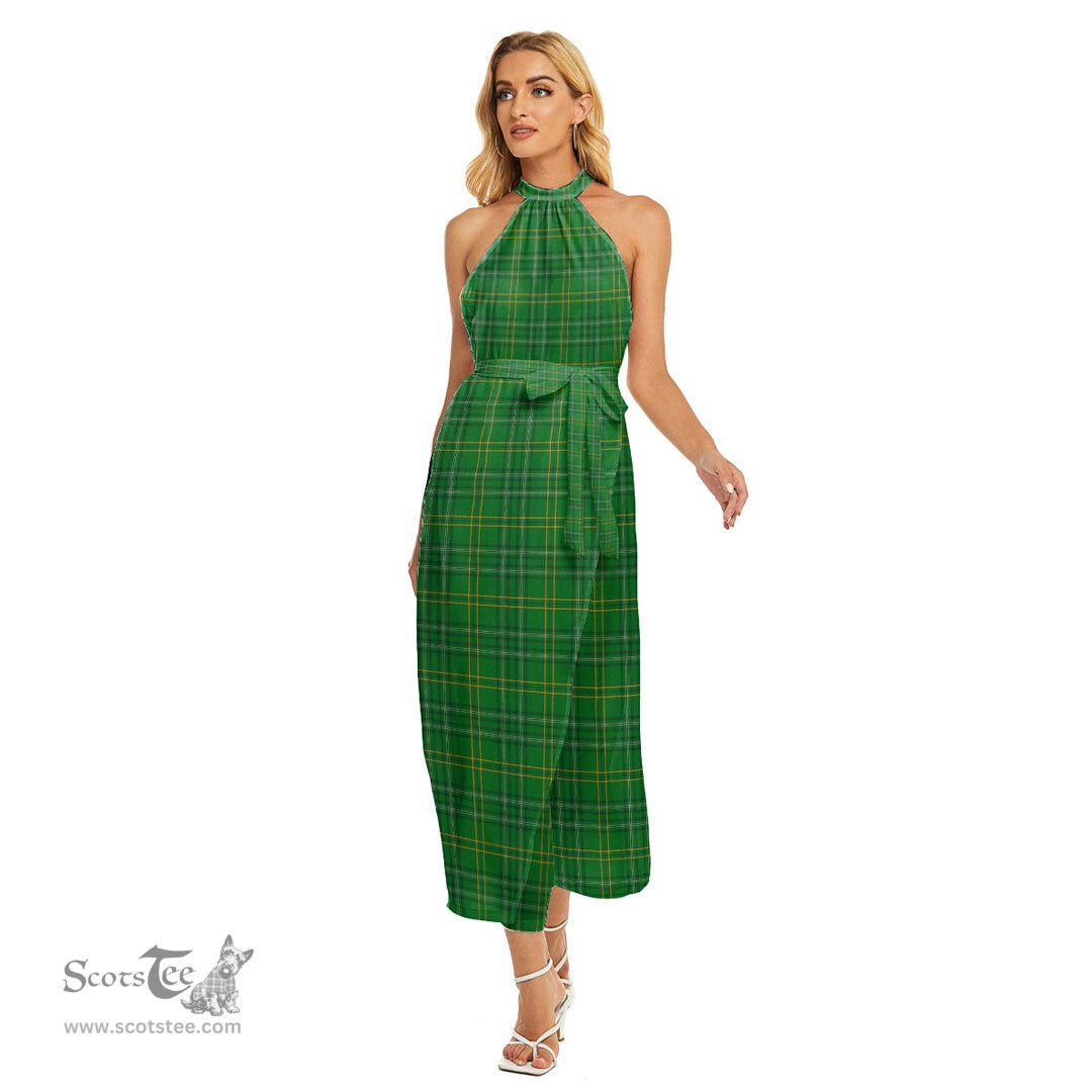 ScotsTee Shop Scottish Wexford County Clan Tartan Womens Wrap Hem Belted Halter Dress