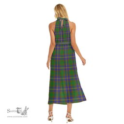 ScotsTee Shop Scottish Strange of Balkaskie Clan Tartan Womens Wrap Hem Belted Halter Dress