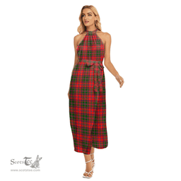 ScotsTee Shop Scottish Stewart of Appin Modern Clan Tartan Womens Wrap Hem Belted Halter Dress