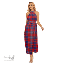 ScotsTee Shop Scottish Wishart Dress Clan Tartan Womens Wrap Hem Belted Halter Dress