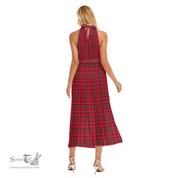 ScotsTee Shop Scottish Murray of Tulloch Modern Clan Crest Tartan Womens Wrap Hem Belted Halter Dress