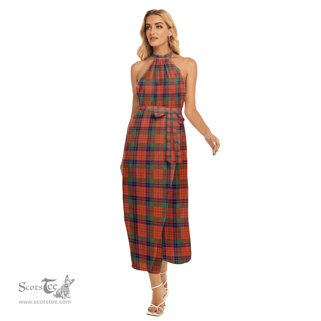 ScotsTee Shop Scottish Nicolson Ancient Clan Tartan Womens Wrap Hem Belted Halter Dress
