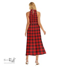 ScotsTee Shop Scottish Wemyss Modern Clan Crest Tartan Womens Wrap Hem Belted Halter Dress