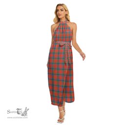 ScotsTee Shop Scottish Sinclair Ancient Clan Tartan Womens Wrap Hem Belted Halter Dress