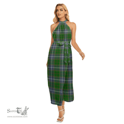 ScotsTee Shop Scottish Pringle Clan Tartan Womens Wrap Hem Belted Halter Dress