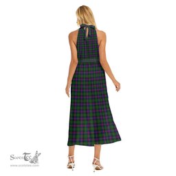 ScotsTee Shop Scottish Morrison Modern Clan Crest Tartan Womens Wrap Hem Belted Halter Dress