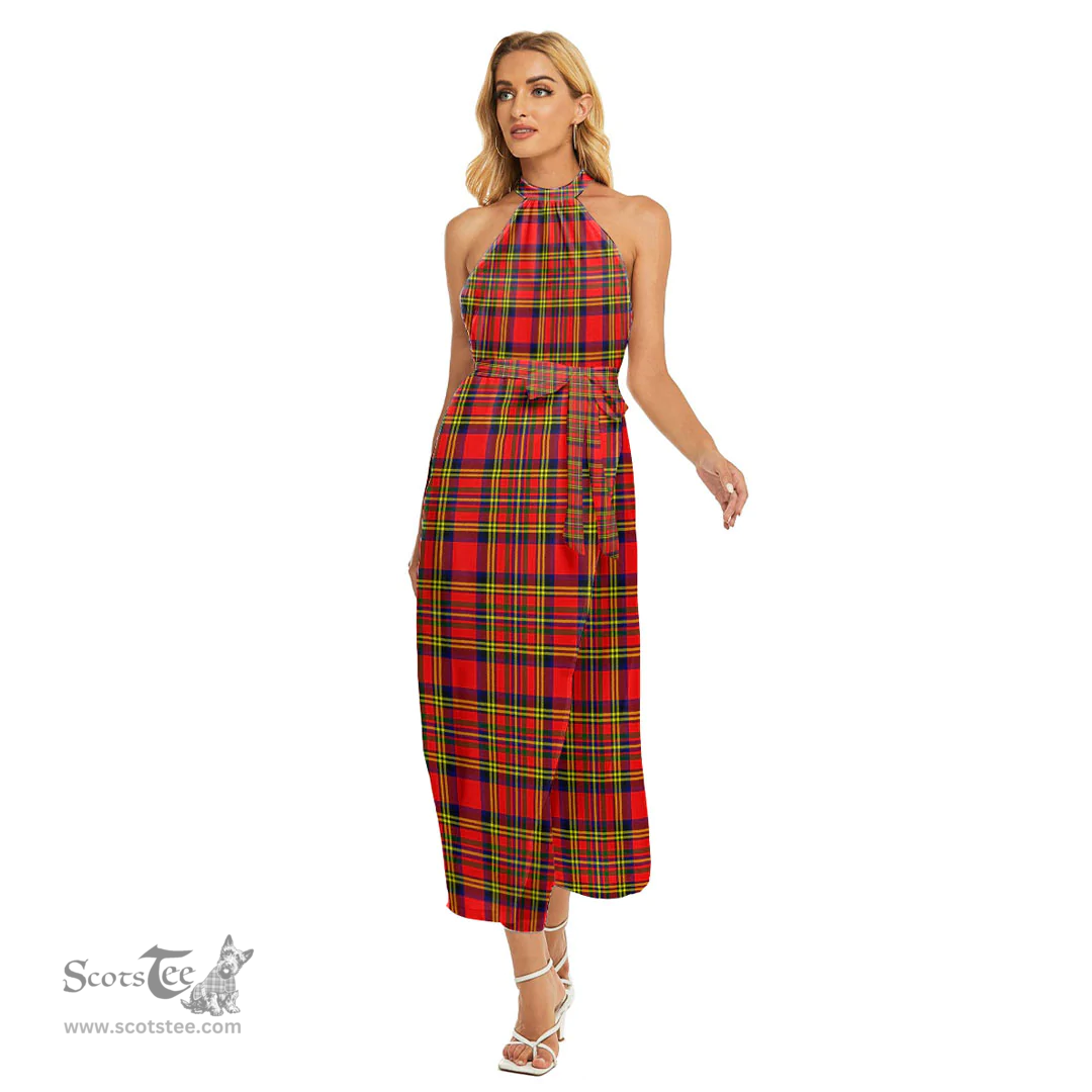 ScotsTee Shop Scottish Hepburn Clan Tartan Womens Wrap Hem Belted Halter Dress