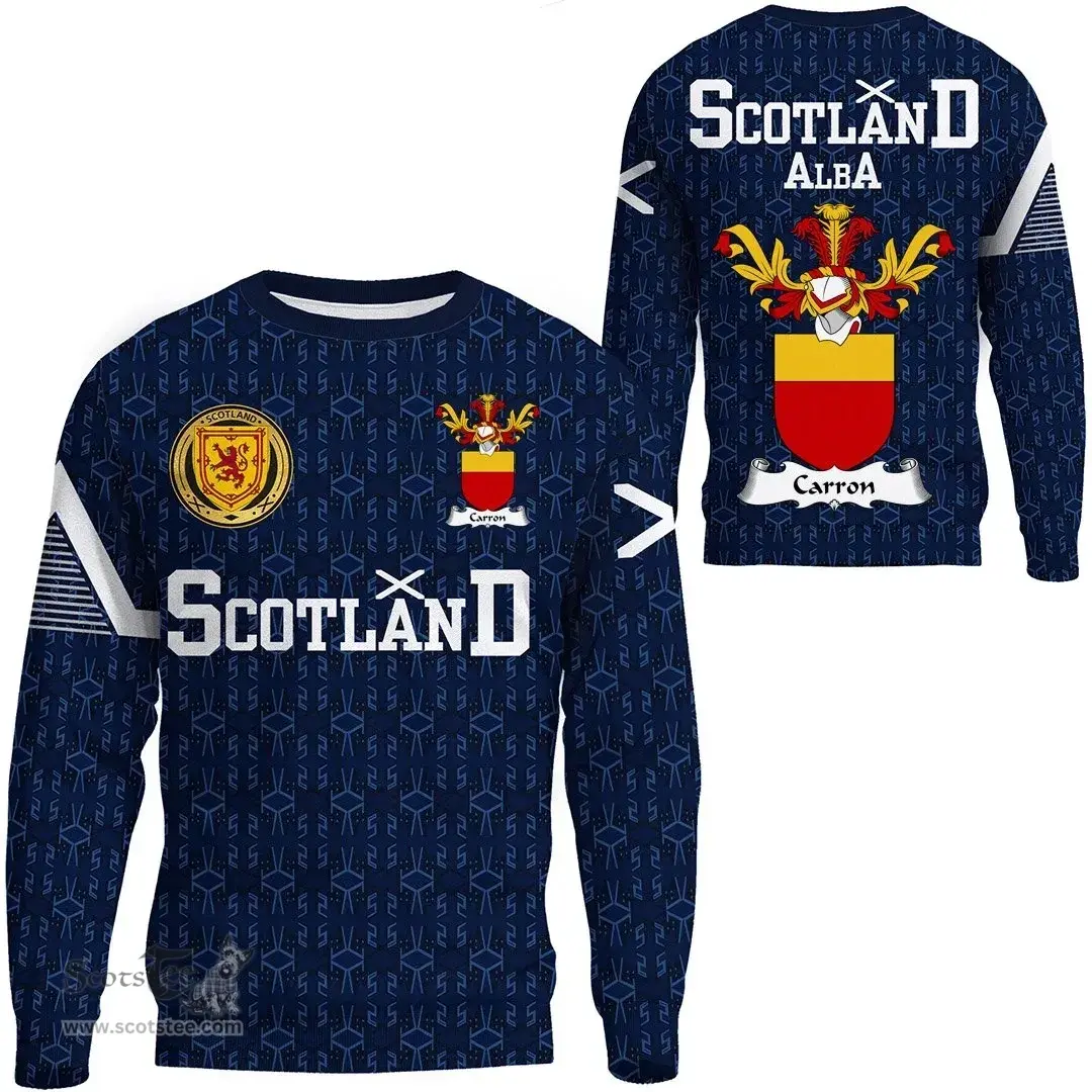 ScotsTee Shop Scottish Carron Family Crest Tartan Sweatshirt Scottish 1991 Style