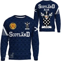 ScotsTee Shop Scottish Cattell Family Crest Tartan Sweatshirt Scottish 1991 Style