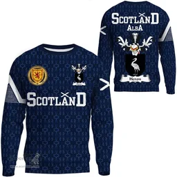 ScotsTee Shop Scottish Heron Family Crest Tartan Sweatshirt Scottish 1991 Style
