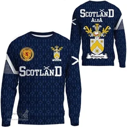 ScotsTee Shop Scottish Wiseman Family Crest Tartan Sweatshirt Scottish 1991 Style