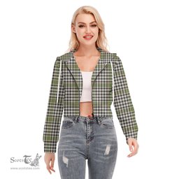 ScotsTee Shop Scottish Burns Check Clan Tartan Womens Cropped Zip Up Hoodie