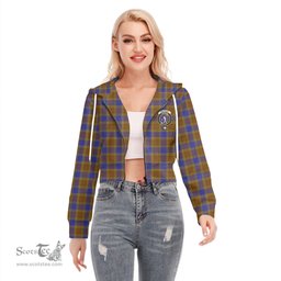 ScotsTee Shop Scottish Balfour Modern Clan Crest Tartan Womens Cropped Zip Up Hoodie