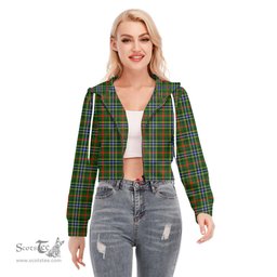 ScotsTee Shop Scottish Bisset Clan Tartan Womens Cropped Zip Up Hoodie