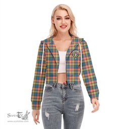 ScotsTee Shop Scottish Buchanan Ancient Clan Crest Tartan Womens Cropped Zip Up Hoodie