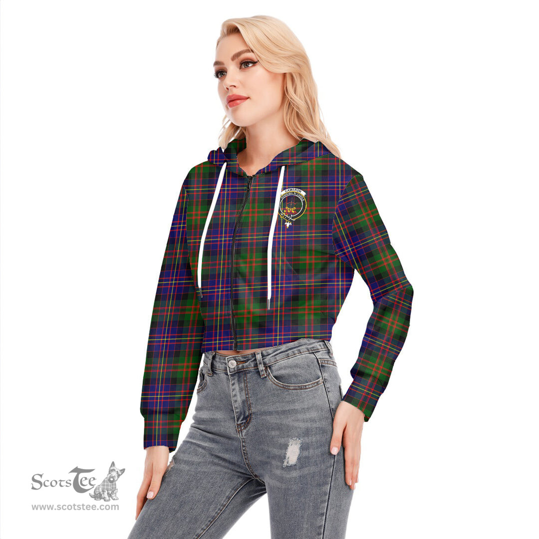 ScotsTee Shop Scottish Cameron of Erracht Modern Clan Crest Tartan Womens Cropped Zip Up Hoodie
