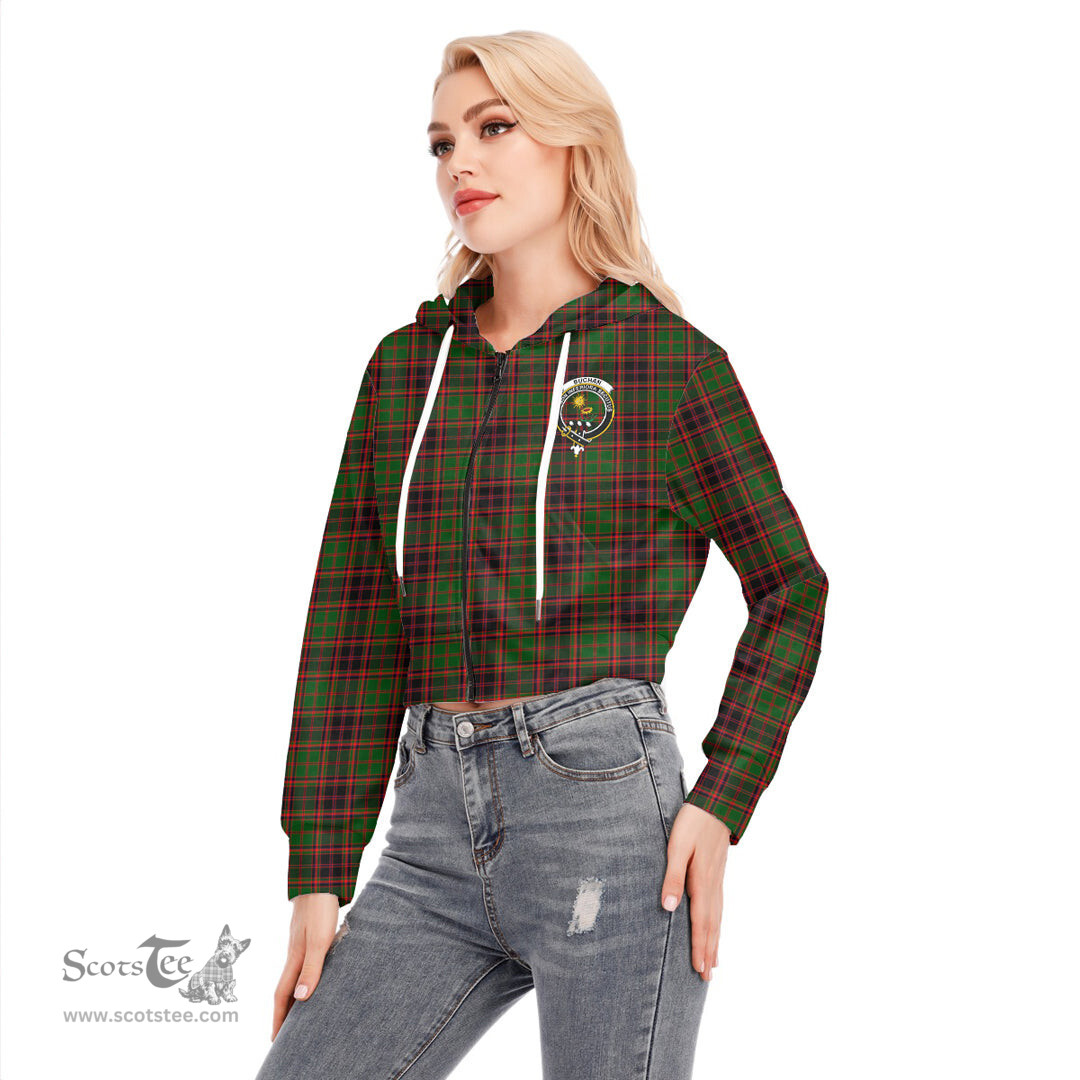 ScotsTee Shop Scottish Buchan Modern Clan Crest Tartan Womens Cropped Zip Up Hoodie