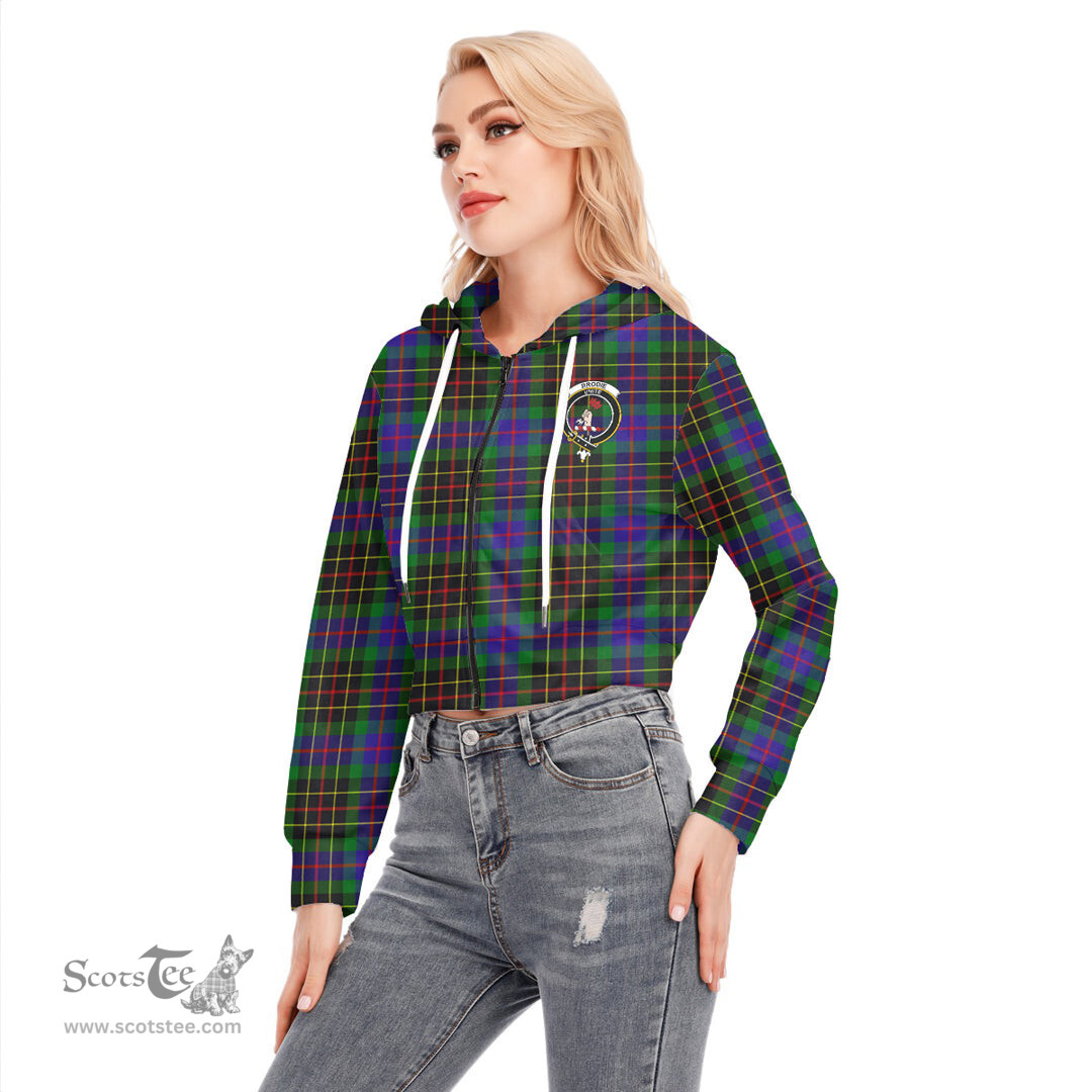 ScotsTee Shop Scottish Brodie Hunting Modern Clan Crest Tartan Womens Cropped Zip Up Hoodie