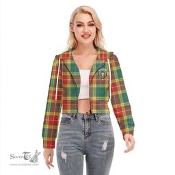 ScotsTee Shop Scottish Buchanan Old Sett Clan Crest Tartan Womens Cropped Zip Up Hoodie