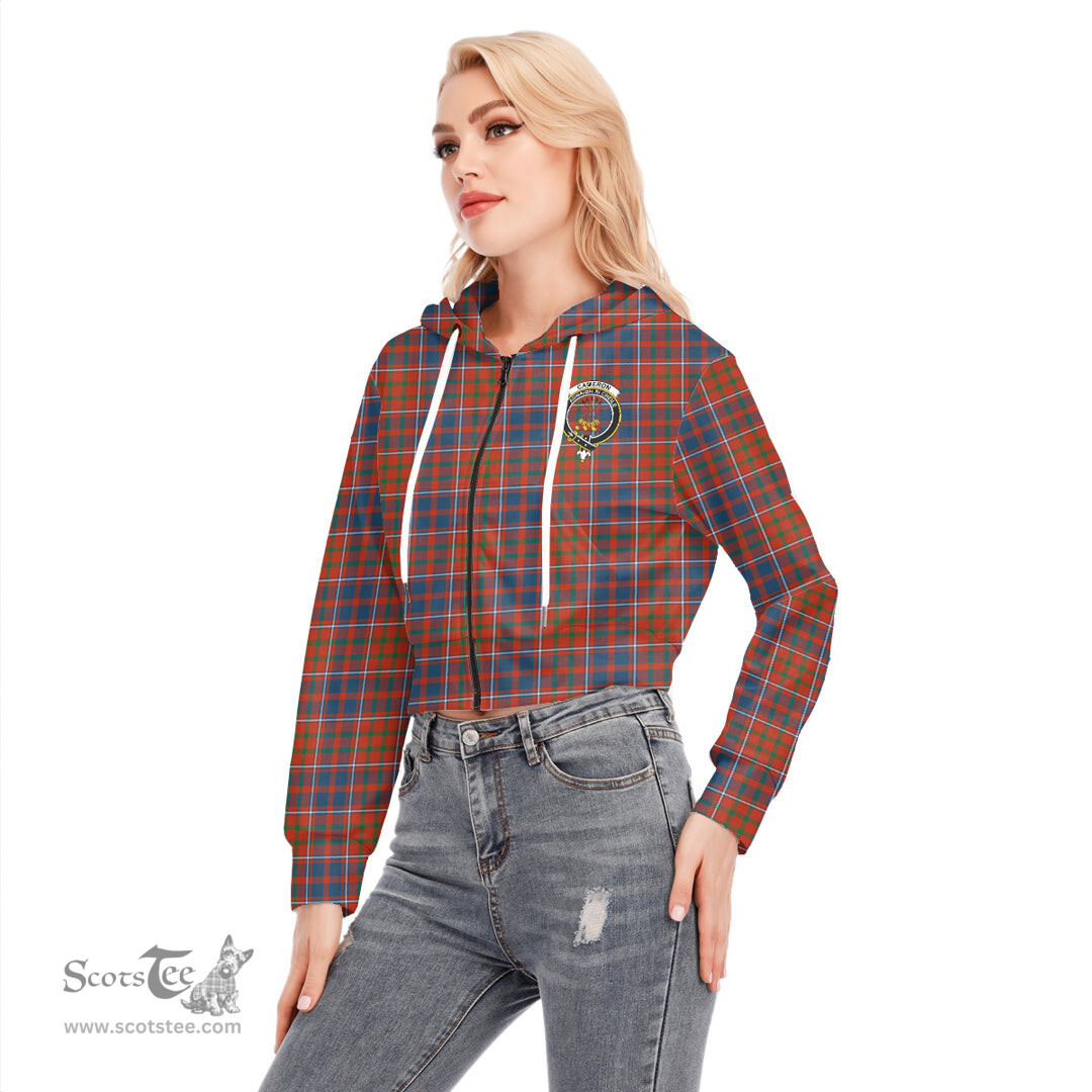 ScotsTee Shop Scottish Cameron of Lochiel Ancient Clan Crest Tartan Womens Cropped Zip Up Hoodie