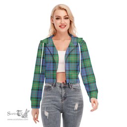 ScotsTee Shop Scottish Bowie Ancient Clan Tartan Womens Cropped Zip Up Hoodie