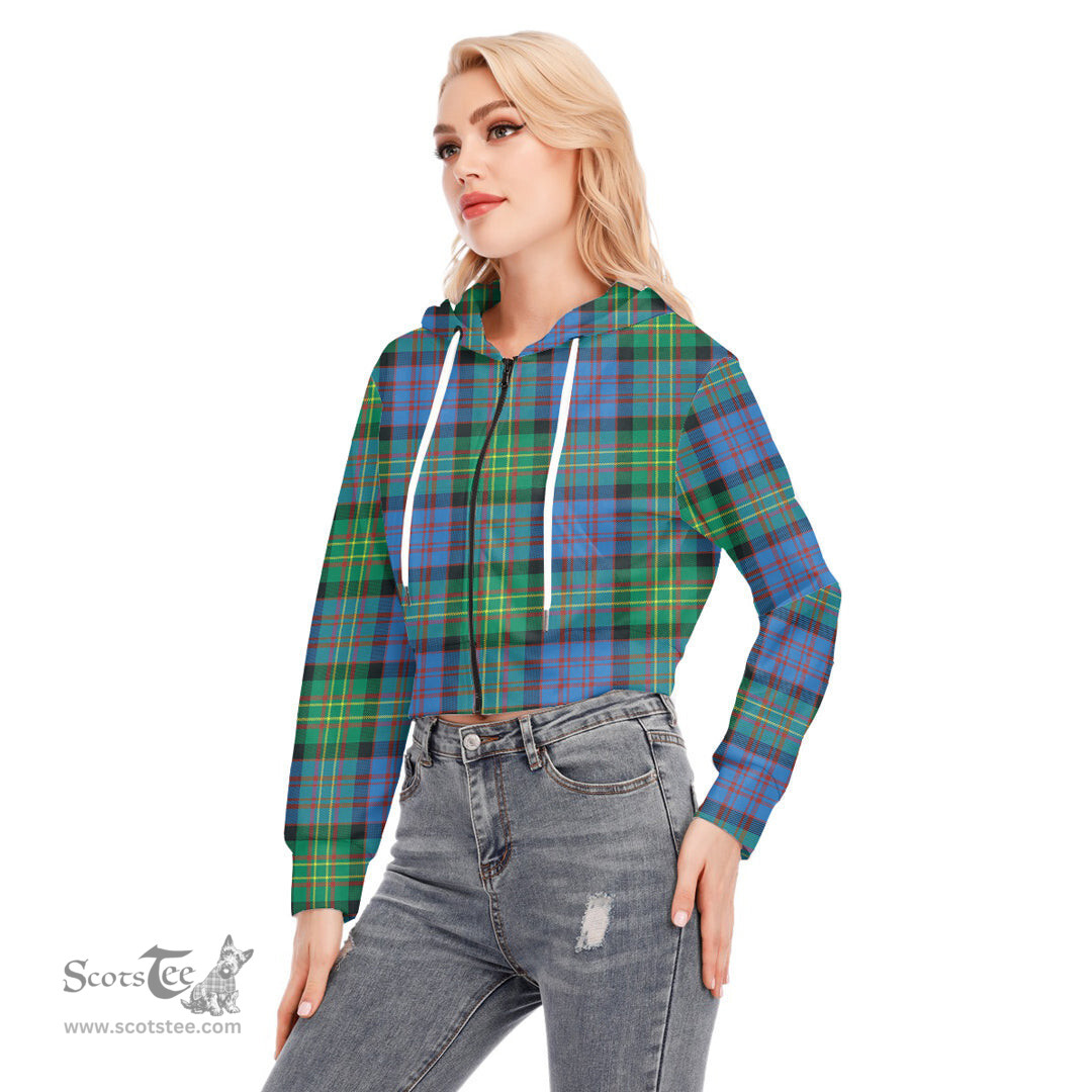 ScotsTee Shop Scottish Bowie Ancient Clan Tartan Womens Cropped Zip Up Hoodie