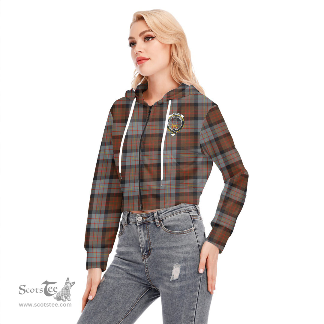 ScotsTee Shop Scottish Cameron of Erracht Weathered Clan Crest Tartan Womens Cropped Zip Up Hoodie