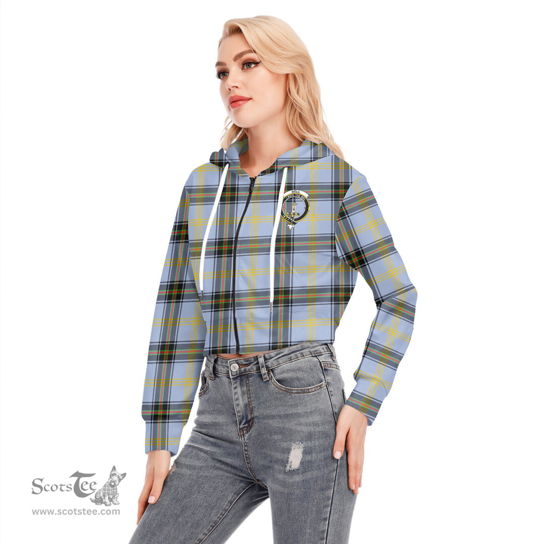 ScotsTee Shop Scottish Bell of the Borders Clan Crest Tartan Womens Cropped Zip Up Hoodie