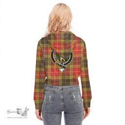 ScotsTee Shop Scottish Buchanan Old Set Weathered Clan Crest Tartan Womens Cropped Zip Up Hoodie