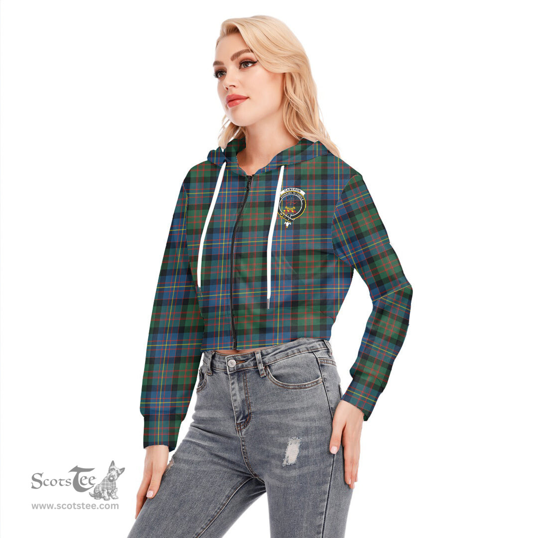 ScotsTee Shop Scottish Cameron of Erracht Ancient Clan Crest Tartan Womens Cropped Zip Up Hoodie
