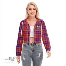ScotsTee Shop Scottish Cameron of Lochiel Modern Clan Crest Tartan Womens Cropped Zip Up Hoodie