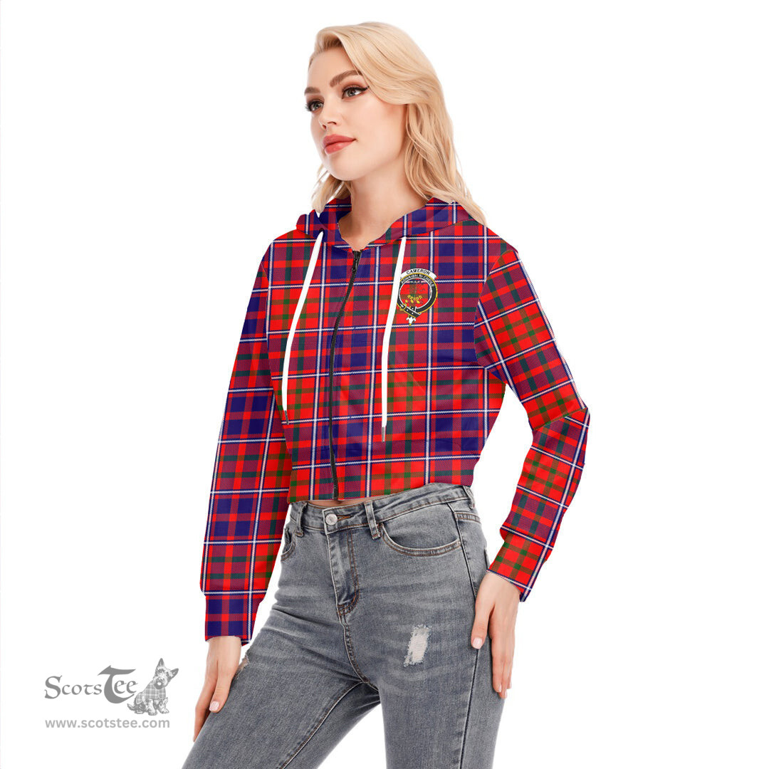 ScotsTee Shop Scottish Cameron of Lochiel Modern Clan Crest Tartan Womens Cropped Zip Up Hoodie