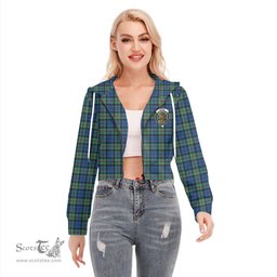 ScotsTee Shop Scottish Baird Ancient Clan Crest Tartan Womens Cropped Zip Up Hoodie