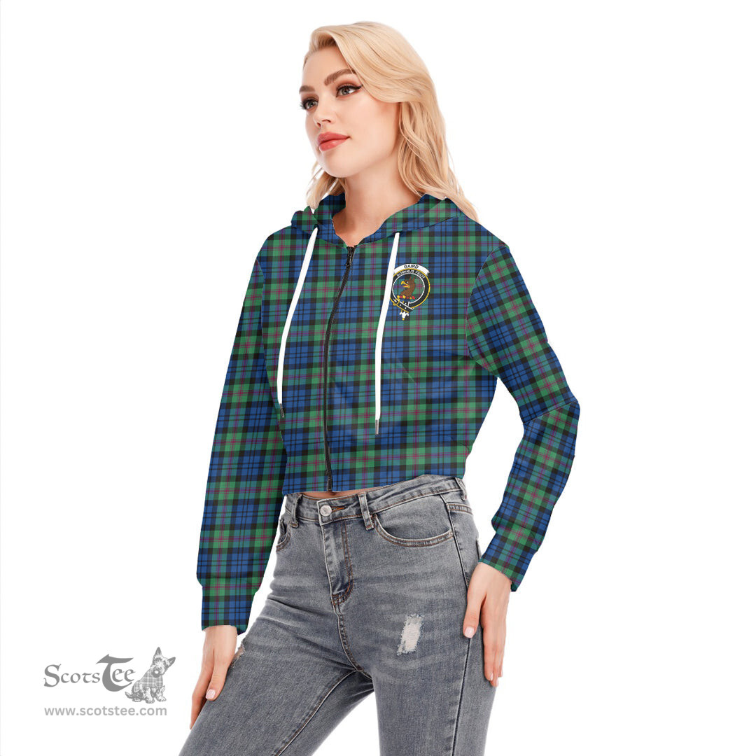 ScotsTee Shop Scottish Baird Ancient Clan Crest Tartan Womens Cropped Zip Up Hoodie