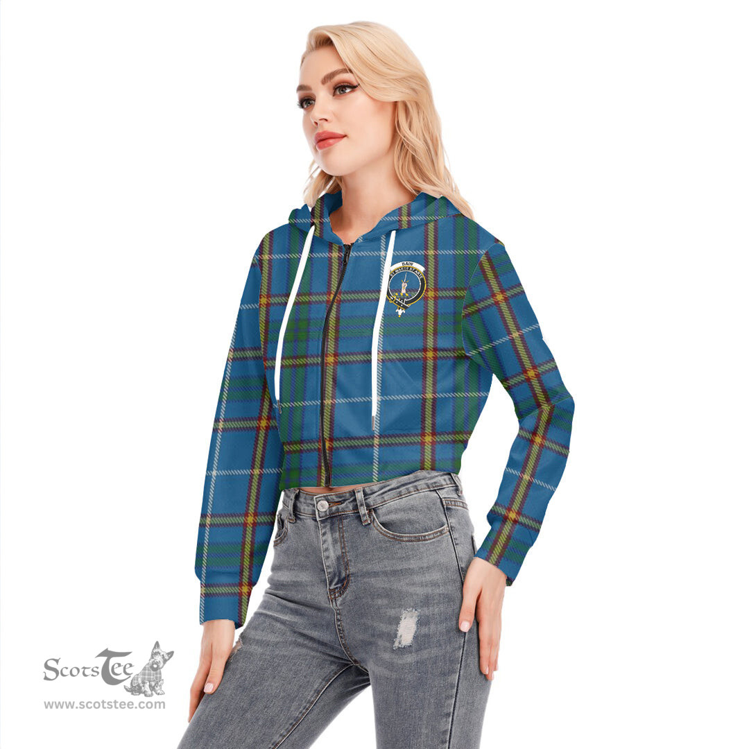 ScotsTee Shop Scottish Bain Clan Crest Tartan Womens Cropped Zip Up Hoodie