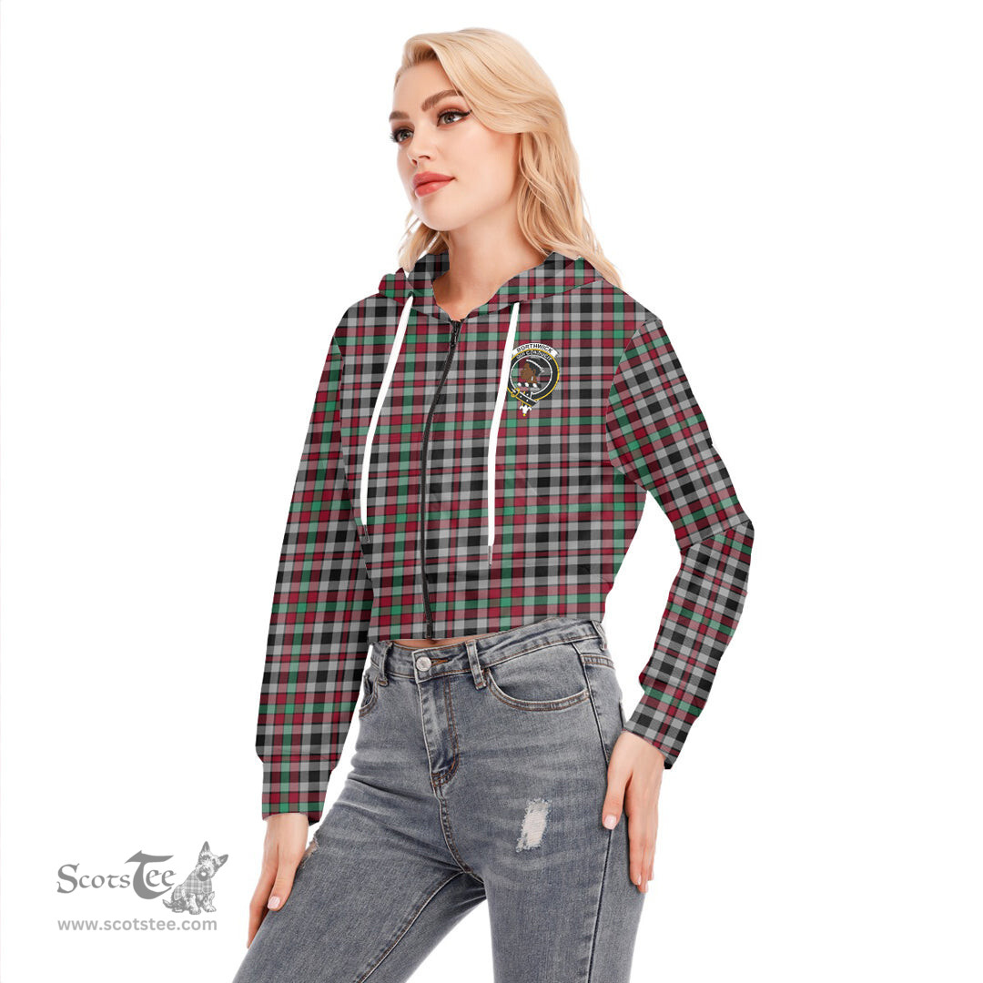 ScotsTee Shop Scottish Borthwick Ancient Clan Crest Tartan Womens Cropped Zip Up Hoodie