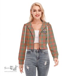 ScotsTee Shop Scottish Bruce Ancient Clan Crest Tartan Womens Cropped Zip Up Hoodie