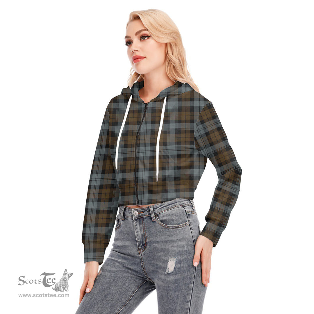 ScotsTee Shop Scottish BlackWatch Weathered Clan Tartan Womens Cropped Zip Up Hoodie