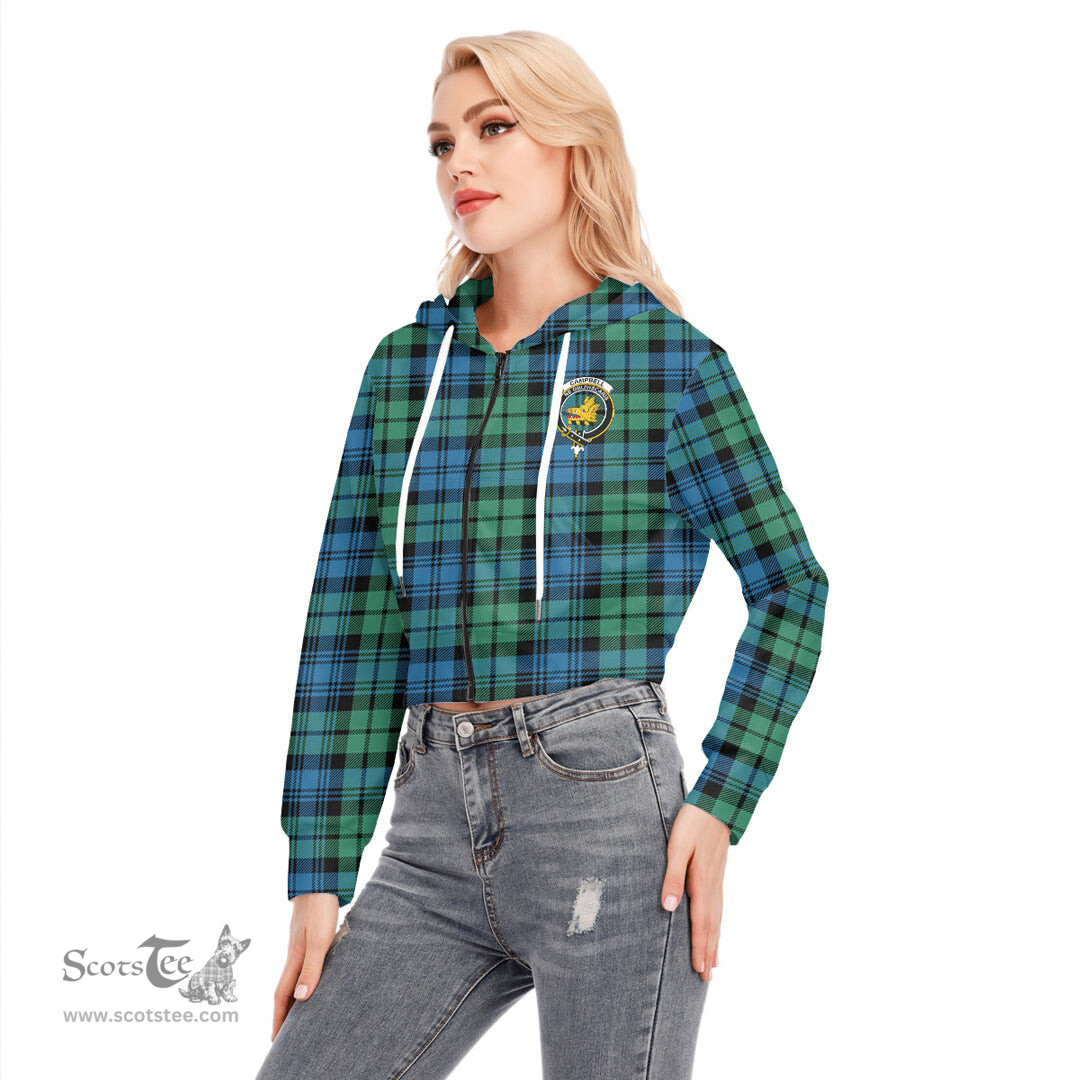 ScotsTee Shop Scottish Campbell Ancient 01 Clan Crest Tartan Womens Cropped Zip Up Hoodie