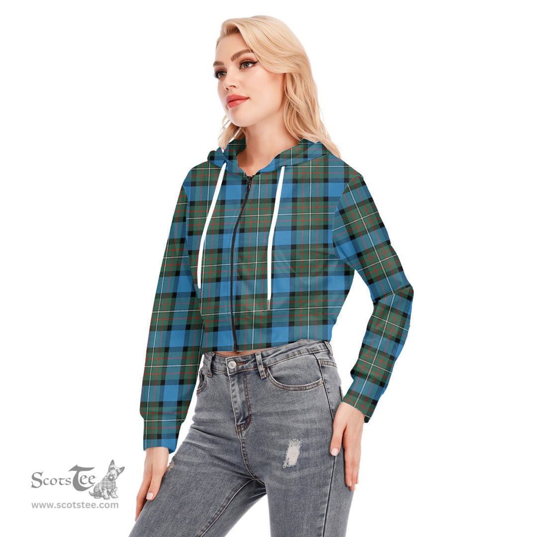 ScotsTee Shop Scottish Fergusson Ancient Clan Tartan Womens Cropped Zip Up Hoodie