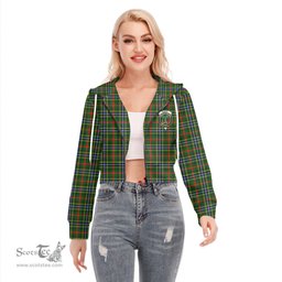 ScotsTee Shop Scottish Bisset Clan Crest Tartan Womens Cropped Zip Up Hoodie