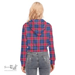 ScotsTee Shop Scottish Graham of Menteith Red Clan Tartan Womens Cropped Zip Up Hoodie