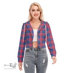 ScotsTee Shop Scottish Graham of Menteith Red Clan Tartan Womens Cropped Zip Up Hoodie