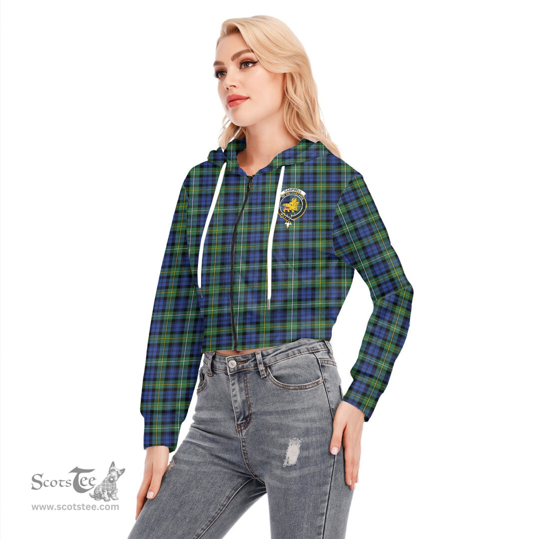 ScotsTee Shop Scottish Campbell Argyll Ancient Clan Crest Tartan Womens Cropped Zip Up Hoodie