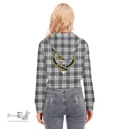 ScotsTee Shop Scottish Douglas Grey Modern Clan Crest Tartan Womens Cropped Zip Up Hoodie