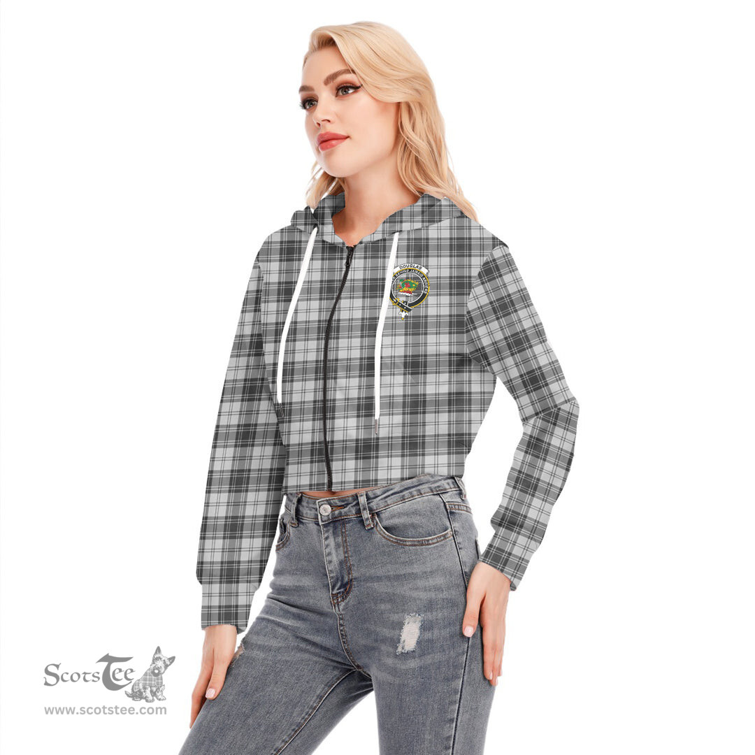 ScotsTee Shop Scottish Douglas Grey Modern Clan Crest Tartan Womens Cropped Zip Up Hoodie