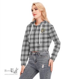 ScotsTee Shop Scottish Douglas Grey Modern Clan Crest Tartan Womens Cropped Zip Up Hoodie