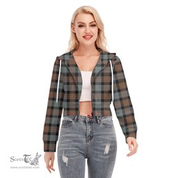 ScotsTee Shop Scottish Gunn Weathered Clan Tartan Womens Cropped Zip Up Hoodie